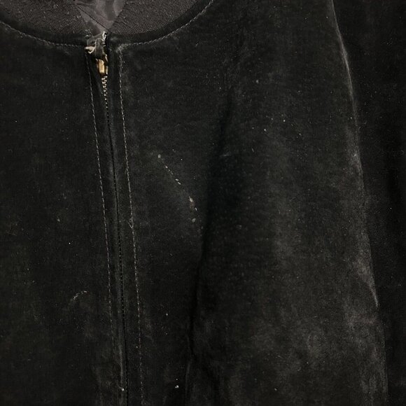 VTG 90s Y2K Suede Leather Bomber Jacket Coat Black Hip Hop Gorpcore Size 4XB - Picture 3 of 13